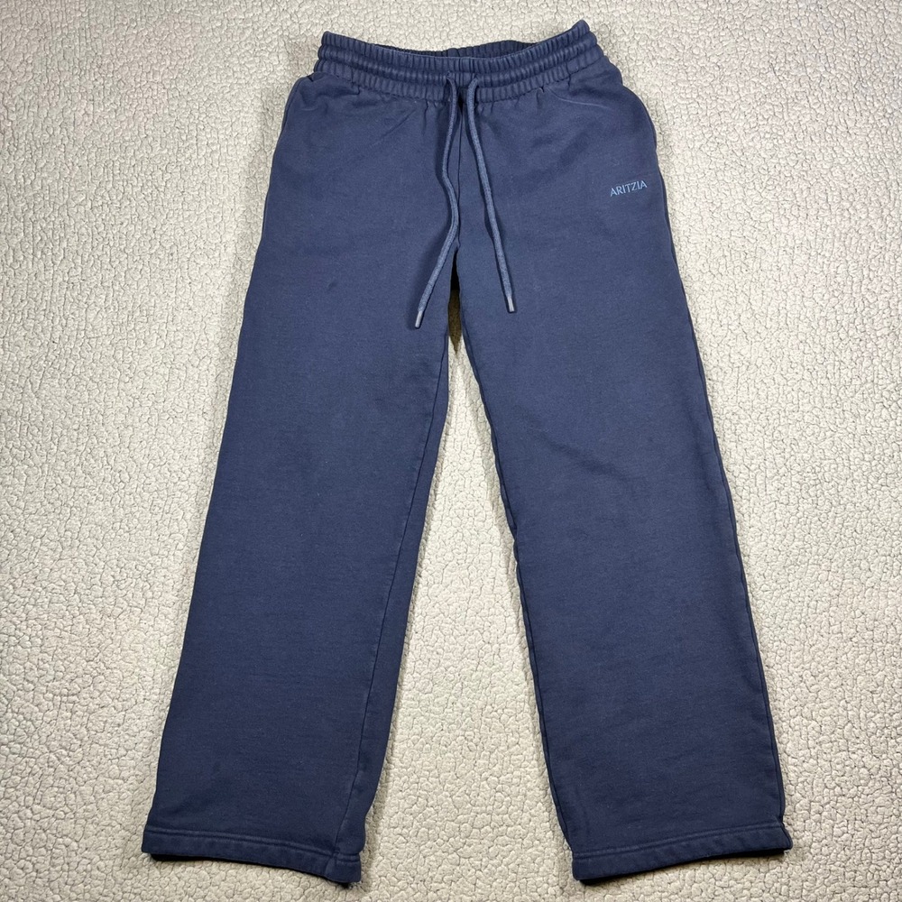 Aritzia Sweatfleece Boyfriend Fit Wide Leg Sweatpants Navy Blue XS 6440